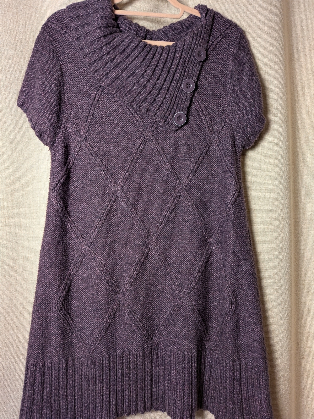 Women's Large Plum Purple Cowl Neck Sweater Tunic 3-Button Knit